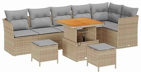 Conjunto de Sofá de Jardim com 9 Peças e Almofadas Bege em Polirrattan