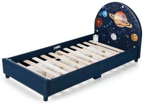 Base de Cama de Criança Galáxia Base de Cama com Cabeceira Alta de Madeira 153 x 77 x 70 cm Azul
