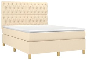 Cama box spring c/ colchão e LED 140x190 cm tecido cor creme