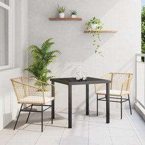 vidaXL Conjunto de Jantar de Jardim de 3 Peças com Almofadas Castanho Ráfana PE