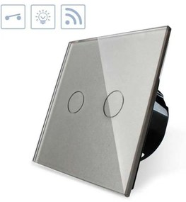 Interruptor tátil 2 botões + função controlo remoto, Painel frente cinzento vidro temperado