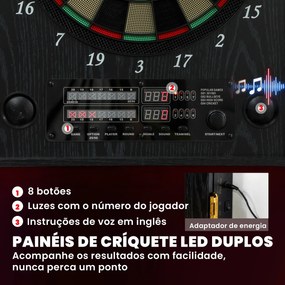 Alvo Eletrónico com 6 Dardos de Ponta Macia e 24 Pontas de Substituição 2 Ecrãs LED Avisos de Voz até 8 Jogadores com 25 Jogos