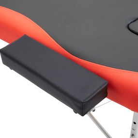 Cama de massagem dobrável e portátil 215x60x61-84cm ajustável em altura com apoio de cabeça e braço para fisioterapia Preto e vermelho