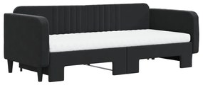 Sofá-cama com gavetão e colchões 90x200 cm veludo preto