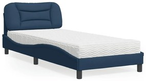 vidaXL Cama com colchão Hvar 90x200 cm tecido azul