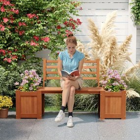 Banco jardim  de madeira com floreira para exterior172 x 46,5 x 91 cm  Assento com 2 vasos e encosto Base aberta Acabamento em óleo de teca Natural
