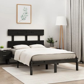 vidaXL Estrutura cama pequena casal 120x190 cm pinho maciço preto