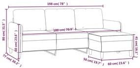 Sofá de 3 lugares com apoio de pés 180 cm veludo cor creme