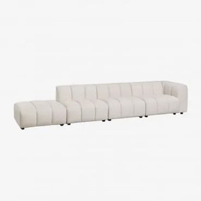 Sofá Modular De Canto Direito De 3 Peças E Puff Em Tecido Bouclé Eliot Bouclé Creme Bege - Sklum