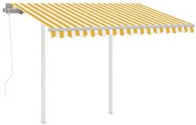 Toldo retrátil automático com postes 3,5x2,5 m amarelo e branco