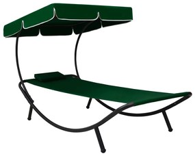 vidaXL Espreguiçadeira com toldo e almofada verde