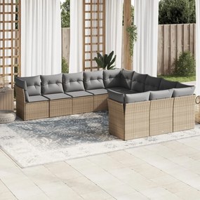 11 pcs conjunto sofás de jardim c/ almofadões vime PE bege