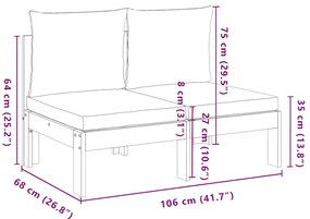 Sofá 2 lug. jardim s/ apoio braços c/ almofadões acácia maciça