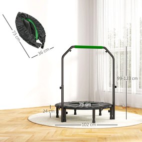 Trampolim Fitness Ø102 Trampolim Dobrável com Pega Ajustável em 4 Níveis Estrutura de Aço Verde