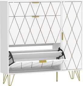 HOMCOM Sapateira Estreita com 2 Compartimentos Abatíveis Armário e Prateleiras Ajustáveis 10-14 Pares 110x25x110,6 cm Branco | Aosom Portugal