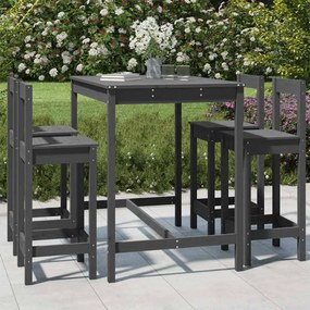 vidaXL 5 pcs conjunto de bar para jardim pinho maciço cinzento