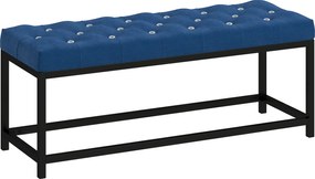 HOMCOM Banco ao Pé da Cama Estofado em Veludo Design Capitoné Base de Metal Banco para Quarto Entrada Sala 117x40x48 cm Azul Escuro | Aosom Portugal