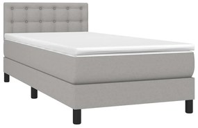 Cama box spring c/ colchão e LED 90x200 cm tecido cinza-claro
