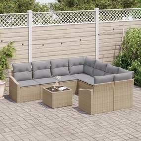 Conjunto de Jantar de Jardim com 9 Peças e Almofadas Bege em Rattan Si