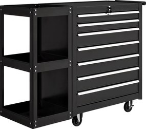 HOMCOM Carrinho de Ferramentas com 7 Gavetas Estante de 3 Níveis Removível Sistema de Fecho Central Asa 2 Rodas com Travão Preto | Aosom Portugal