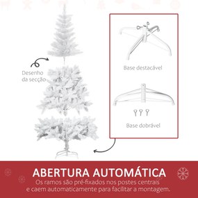 Árvore de Natal Artificial Dobrável 150cm Ignífugo com 358 Ramos Folhas de PVC Abertura Automática e Suporte Metálico Decoração de Natal para Interior