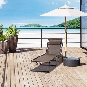 Espreguiçadeira Dobrável de Jardim com Encosto Ajustável Apoio para Cabeça Acolchoado Bolso Lateral 185x58x30 cm Castanho