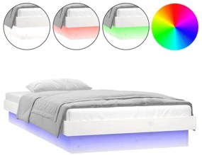 Estrutura de cama c/ luzes LEDs 100x200cm madeira maciça branco