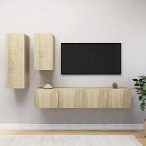 4 pcs conjunto de móveis TV derivados madeira carvalho sonoma