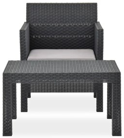 2 pcs conjunto lounge de jardim com almofadão vime PP antracite