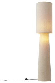 Candeeiro de pé Japandi bege tecido teddy 2-luzes - Trompet