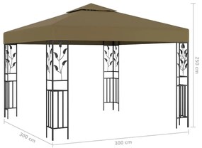 Gazebo com cordões de luzes LED 3x3 m cinza-acastanhado