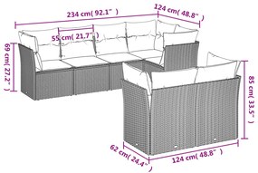 7 pcs conjunto de sofás p/ jardim c/ almofadões vime PE preto