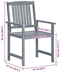 Cadeiras de jardim c/ almofadões 8 pcs acácia maciça cinzento