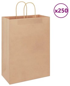vidaXL Sacos de papel 250 unid com alças castanho 32x17x44 cm
