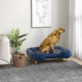 Cama para Cães Grandes Cama Elevada para Cães com Pés de Madeira e Almofada Lavável 96x66x24 cm Azul Escuro