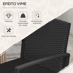 Conjunto de Móveis de Jardim de Vime Sintético Conjunto de 1 Mesa e 2 Cadeiras com Almofadas e Apoio para os Braços Preto