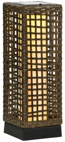 Outsunny Candeeiro Solar LED Automático Vime Sintético Decoração Exterior Varanda Pátio Jardim 15,5x15,5x46cm Marrom Areia | Aosom Portugal