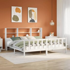 vidaXL Cama com estante sem colchão 200x200 cm pinho maciço branco