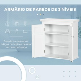 Armário Casa de Banho de Parede com Prateleiras Ajustáveis e Portas com Fechadura Magnéticas 58x24x60 cm Branco