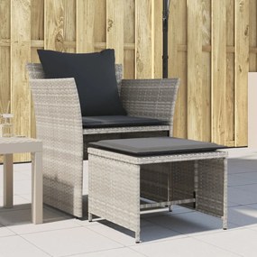 vidaXL Cadeira de jardim com apoio de pés vime PE cinzento-claro