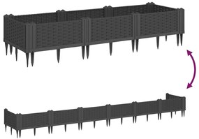 Vaso/floreira de jardim c/ estacas 125x40x28,5 cm PP preto