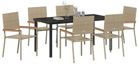 Conjunto de Jantar de Jardim de 7 Peças Bege em Rattan Sintético