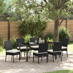 vidaXL Conjunto de Jantar de Jardim 7 Peças Preto Rattan Poliéster