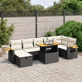 vidaXL 8 pcs conjunto sofás de jardim com almofadões vime PE preto