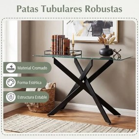 Mesa Consola 115 x 45 x 78 cm com Tampo Temperado e Pernas de Metal para Sala, hall Entrada Preta
