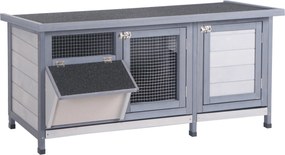 PawHut Coelheira de Madeira Gaiola para Coelhos com Telhado Asfáltico Rebatível Portas com Fecho Bandejas Removíveis 112x50x54 cm Cinzento | Aosom Portugal