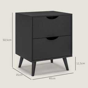 Mesa de cabeceira com 2 gavetas 40 x 35 x 50,5 cm, estilo escandinavo, para quarto ou sala de estar Preta