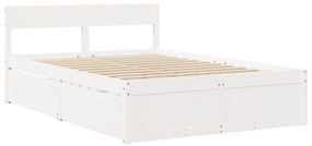 Cama com gavetas e colchão 120x190 cm pinho maciço branco