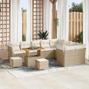 Conjunto de Sofás de Jardim vidaXL de 12 Peças com Almofadas Beje Rattan Acácia