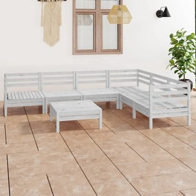 7 pcs conjunto lounge de jardim pinho maciço branco